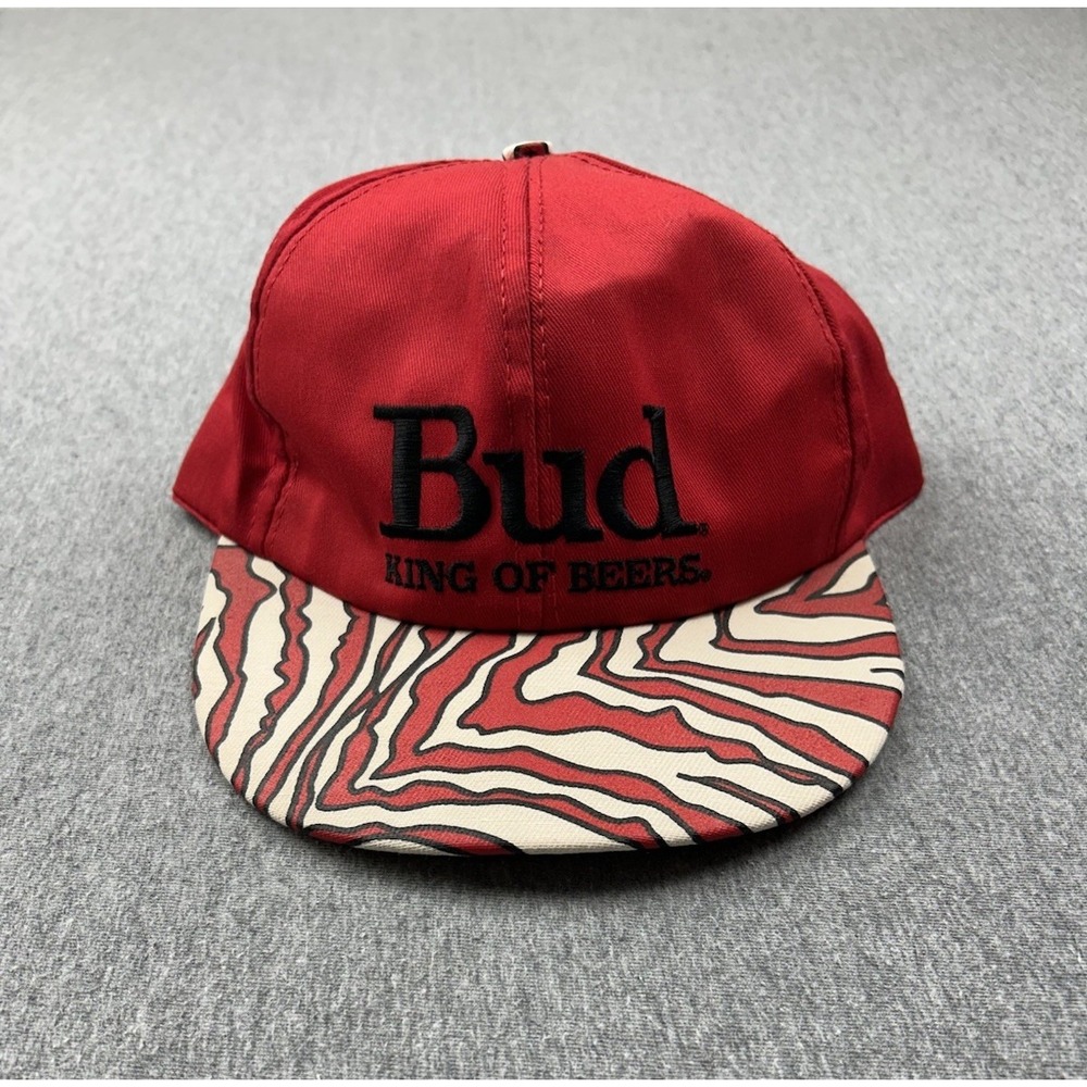 Vintage Bud King of Beers Snapback Cap Hat Made in USA‎ Embroidered Red Zebra